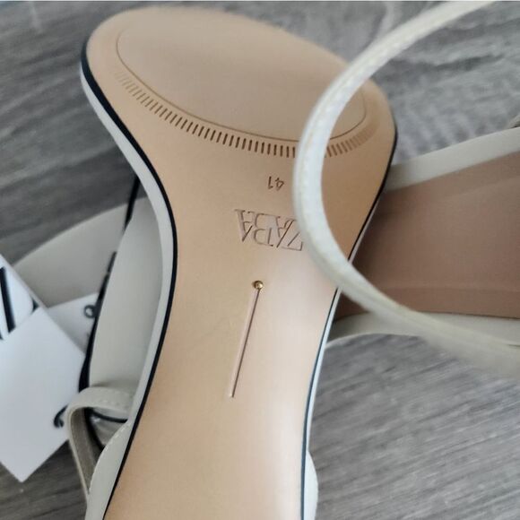 NEW WOMEN'S ZARA SANDALS IVORY COLOR SIZE HEELED ANKLE BRACELET SIZE 10 EU 41 - Picture 5 of 5